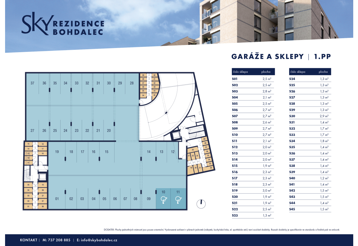 PARKOVACÍ STÁNÍ A SKLEPY 1. PODZEMNÍ PODLAŽÍ
