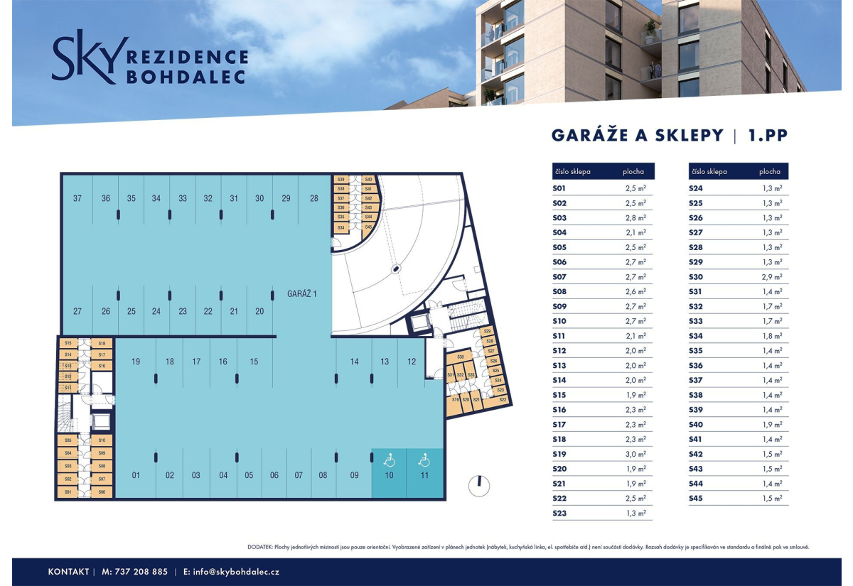 PARKOVACÍ STÁNÍ A SKLEPY 1. PODZEMNÍ PODLAŽÍ